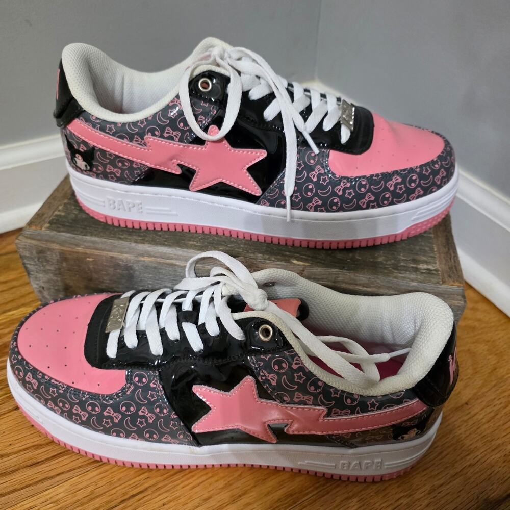 K*RA Bape Sta Style Pink Black Star Skull Sneakers Patent Y2K Mens 10 / EU 44